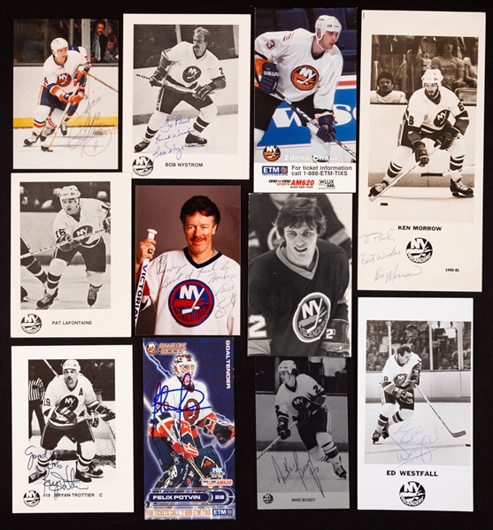 New York Islanders 1979-80 to 2001-02 Postcard and Team Card Collection of 540+ including 52 Signed 