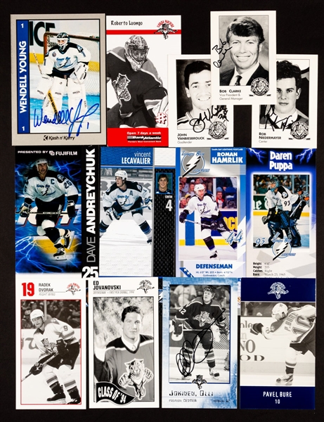 Tampa Bay Lightning and Florida Panthers Early-1990s to 2005-06 Postcard and Team Card Collection of 600+ including 36 Signed 