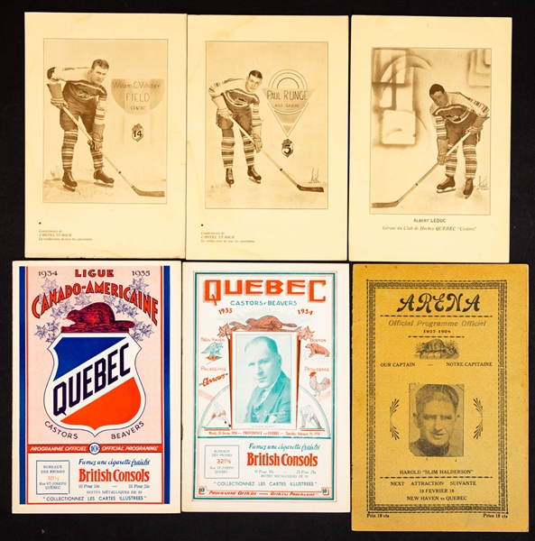 Quebec Castors (Beavers) 1933-34 and 1934-35 Canadian–American Hockey League Program and Insert Collection of 37 