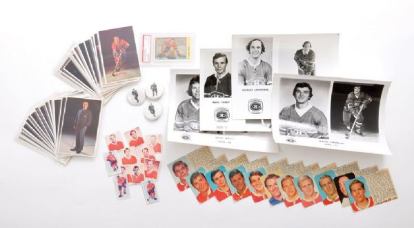 Montreal Canadiens 1950s-1970s Hockey Card, Postcard and Button Collection of 92