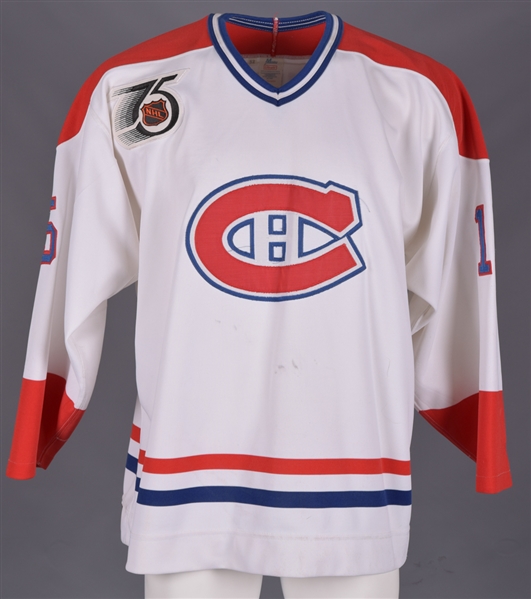 Paul DiPietros 1991-92 Montreal Canadiens Game-Worn Rookie Season Jersey with Team LOA - 75th Patch! - Team Repairs!