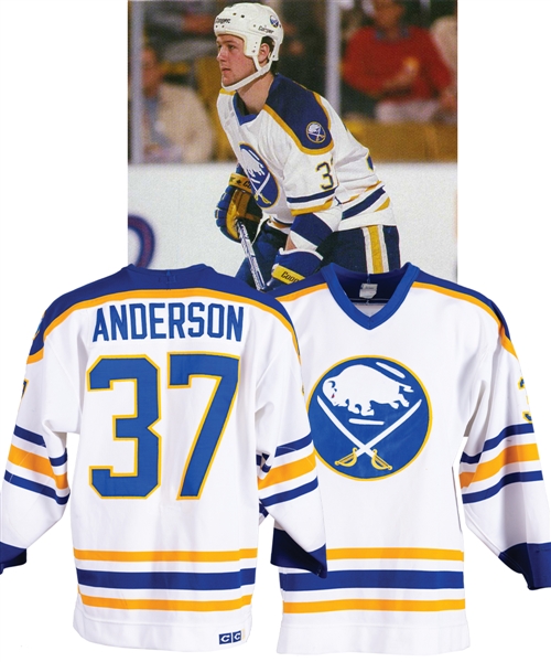 Shawn Andersons 1986-87 Buffalo Sabres Game-Worn Jersey with LOA - Team Repairs!