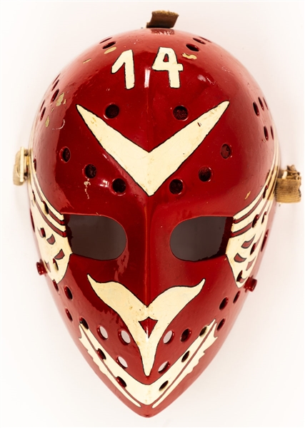 Vintage 1970s Fibrosport Fiberglass Goalie Mask (Jacques Plantes Company) - Red and White Wings Design 