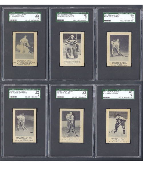 1951-52 Laval Dairy QSHL Hockey Card SGC-Graded Near Complete Set (102/109) Including Beliveau and Plante Plus 26 Extras