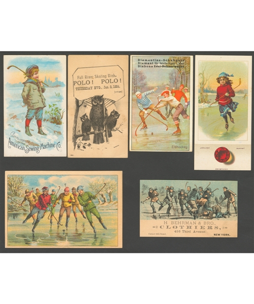 1870s/1890s Antique Hockey and Ice Polo Trade Card / Greeting Card Collection of 59