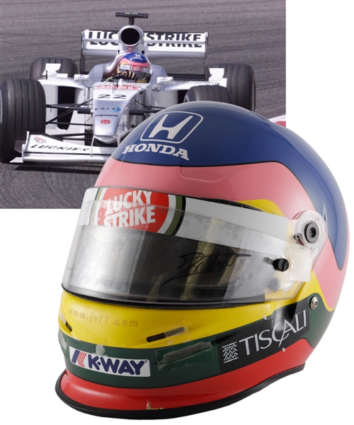 Jacques Villeneuve’s 2000 Lucky Strike BAR Honda F1 Team Bell Race-Worn Helmet (Also Used as a 2001 Test Helmet) with His Signed LOA