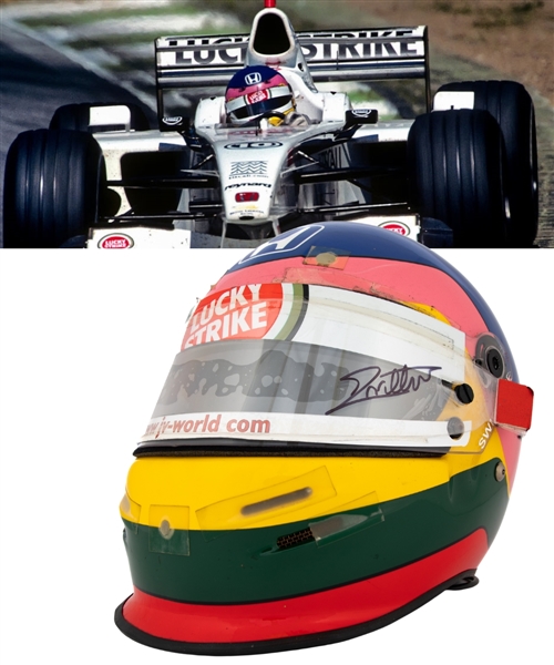 Jacques Villeneuves 2001 Lucky Strike BAR Honda F1 Team Bell Race-Worn Helmet with His Signed LOA – United States Grand Prix