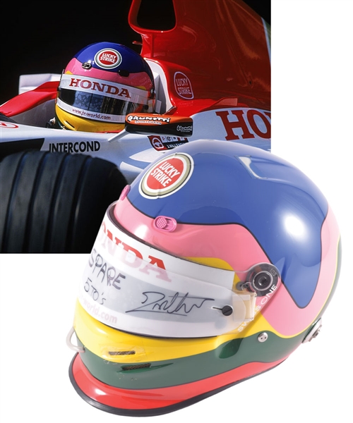 Jacques Villeneuve’s 2003 Lucky Strike BAR Honda F1 Team Bell Race-Worn Helmet with His Signed LOA 