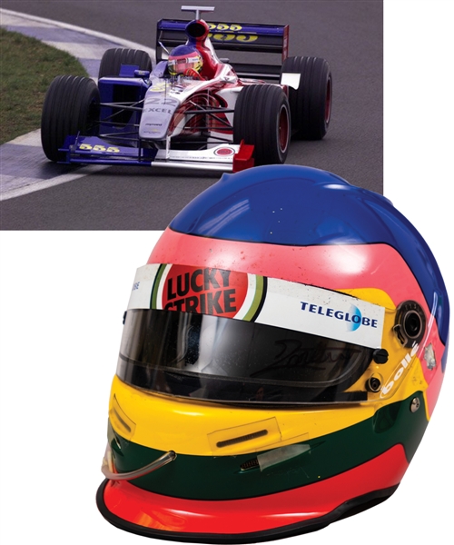 Jacques Villeneuve’s 1999 British American Racing (BAR) F1 Team Bell Race-Worn Helmet with His Signed LOA