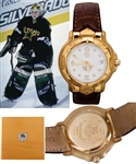 Ed Belfours 1998-99 Dallas Stars "500th Game" Tag Heuer 18K Gold Presentational Watch with His Signed LOA