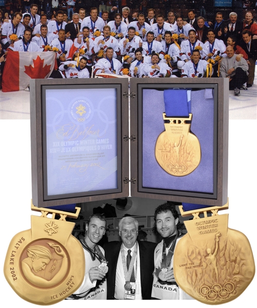 Ed Belfours 2002 Salt Lake City Winter Olympics Ice Hockey Gold Medal Won by Canada In Original Presentation Box
