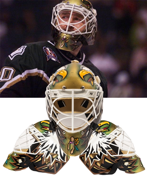 Ed Belfours 1998-99 Dallas Stars Game-Worn Warwick Goalie Mask with His Signed LOA - Video and Photo-Matched to 1999 Playoffs and Stanley Cup Finals Including Cup-Clinching Game 6!