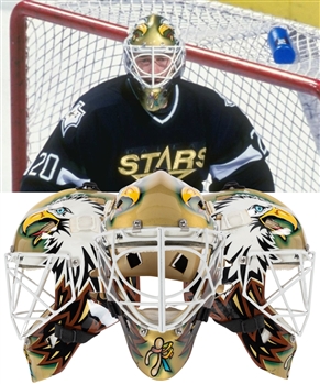 Ed Belfours 1998-99 Dallas Stars Game-Worn Warwick Signed Goalie Mask from His Personal Collection with His Signed LOA - Photo-Matched!