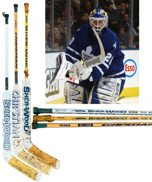 Ed Belfours 2002-06 Toronto Maple Leafs Christian and Sher-Wood Game-Used Stick Collection of 3 from His Personal Collection with His Signed LOA