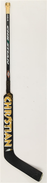 Ed Belfours Early-2000s Dallas Stars Signed Christian Game-Used Stick from His Personal Collection with His Signed LOA