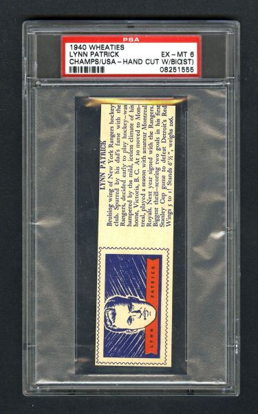 1940 Wheaties "Champs of the USA" Lynn Patrick - Graded PSA 6