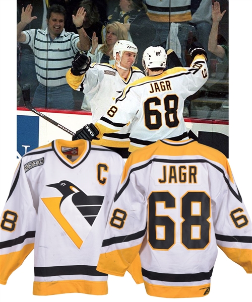 Jaromir Jagrs 1999-2000 Pittsburgh Penguins Game-Worn Captains Jersey - Art Ross and Lester B. Pearson Trophies Season! - Photo-Matched!