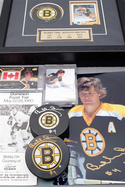 Bobby Orr Boston Bruins Signed Photo, Puck, Stick and Card Collection of 8 - Most Pieces from GNR