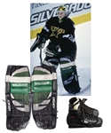 Ed Belfours 1997-98 Playoffs and 1998-99 Dallas Stars Photo-Matched Vaughn Game-Worn Pads Plus Bauer Game-Used Skates