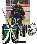 Ed Belfours 2001-02 Dallas Stars Photo-Matched Bauer Goalie Pads, Blocker and Glove Plus Game-Used Skates and Stick - His Last Stars Pads, Glove and Blocker!