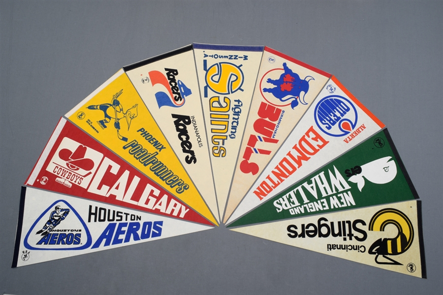 Vintage WHA Hockey Pennant Collection of 9