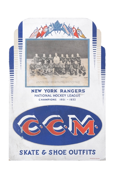 New York Rangers 1931-32 CCM Advertising Display (14" x 21")