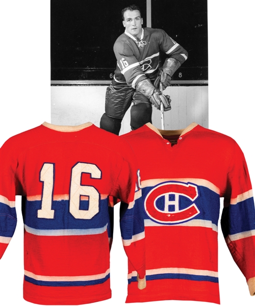 Henri Richards 1959 Montreal Canadiens Game-Worn Wool Jersey with LOA - 25+ Team Repairs! - Worn in 1958-59 Stanley Cup Playoffs/Finals and 1959-60 Regular Season! - Photo-Matched!
