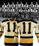 Gord Pettingers 1937-38 Boston Bruins Game-Worn Wool Jersey - Team Repairs! - Short-Lived Style!