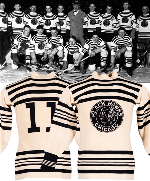 Chicago Black Hawks 1926-27 Inaugural Season Wool Jersey Attributed to Art Townsend - Scarce One Season Style!