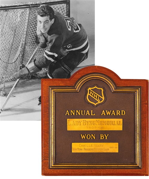 Camille Henrys 1957-58 Lady Byng Memorial Trophy Plaque Obtained from Family