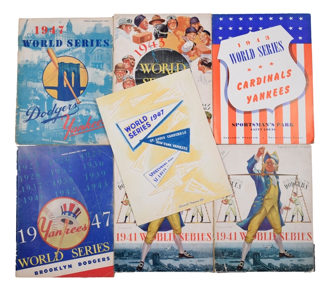 1941, 1943 and 1947 World Series Programs (6) (New York, Brooklyn and St. Louis) - New York Yankees vs Dodgers/Cardinals