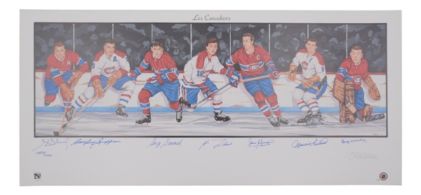 Montreal Canadiens Limited-Edition Lithograph Autographed by 7 HOFers (18" x 39")