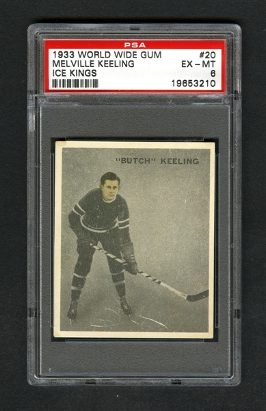 1933-34 World Wide Gum Ice Kings V357 Hockey Card #20 Melville "Butch" Keeling RC - Graded PSA 6