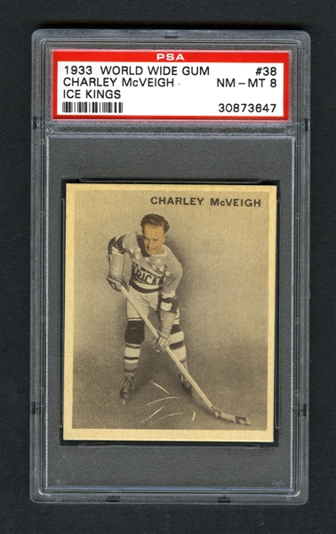 1933-34 World Wide Gum Ice Kings V357 Hockey Card #38 Charley "Rabitt" McVeigh RC - Graded PSA 8 - Highest Graded!