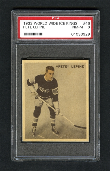 1933-34 World Wide Gum Ice Kings V357 Hockey Card #46 Alfred "Pit" Lepine RC - Graded PSA 8 - Highest Graded!