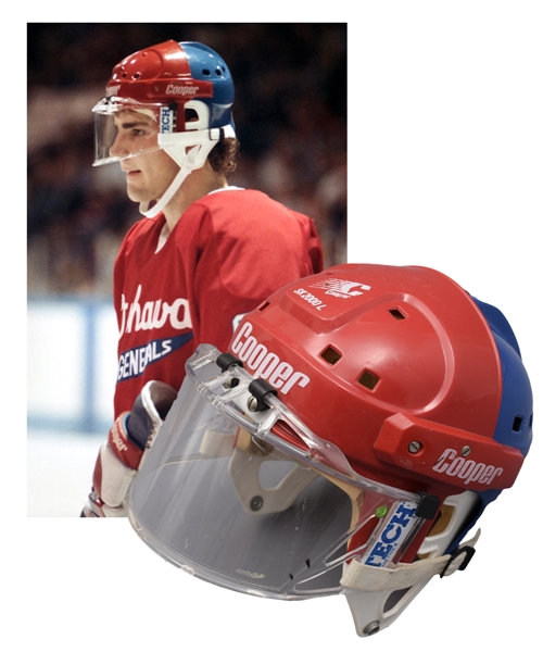 Eric Lindros 1991-92 Oshawa Generals Game-Worn Helmet - His Last OHL Helmet! - Photo-Matched!