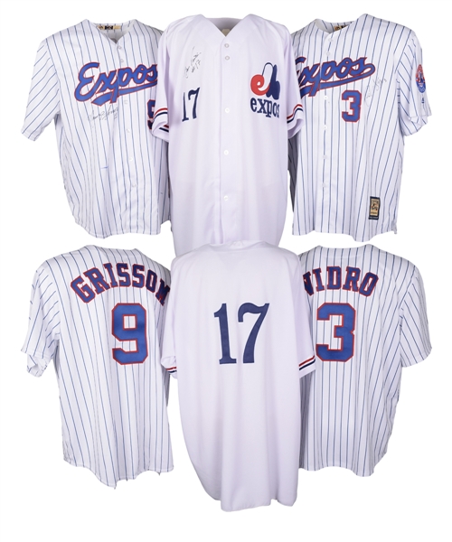 Ellis Valentines, Marquis Grissoms and Jose Vidros April 1st 2016 Montreal Expos Ceremony-Worn Signed Jerseys For Charity