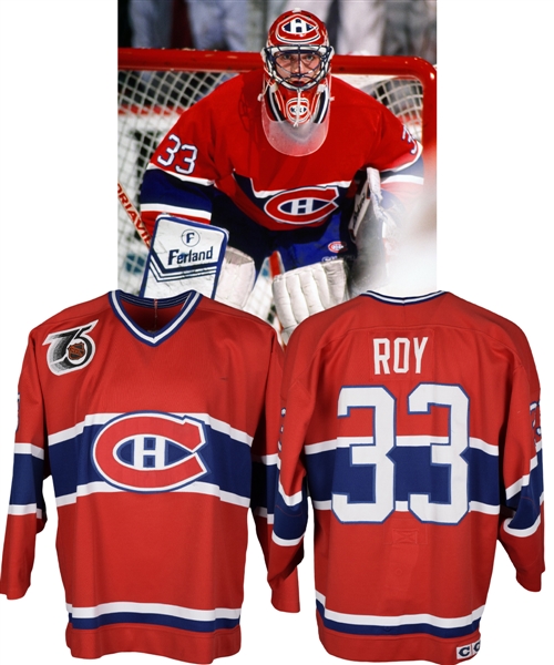 Patrick Roys 1990-91 Montreal Canadiens Game-Worn Playoffs Jersey - Also Worn in 1991-92 All-Star Skills Competition! - Photo-Matched! 
