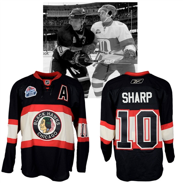 Patrick Sharps 2009 NHL Winter Classic Chicago Blackhawks Warm-Up Worn Alternate Captains Jersey with NHLPA LOA