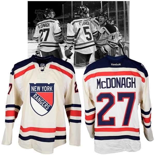 Ryan McDonaghs 2012 NHL Winter Classic New York Rangers Warm-Up Worn Jersey with NHLPA LOA