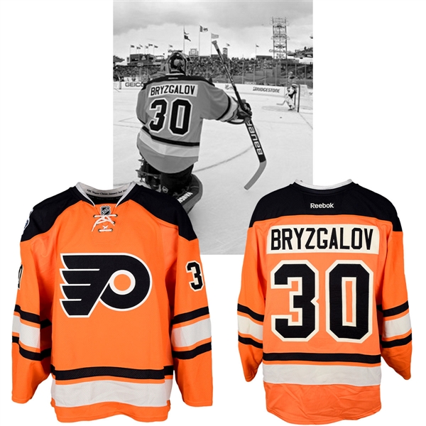 Ilya Bryzgalovs 2012 NHL Winter Classic Philadelphia Flyers Warm-Up Worn Jersey with NHLPA LOA