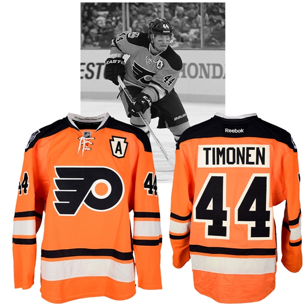 Kimmo Timonens 2012 NHL Winter Classic Philadelphia Flyers Warm-Up Worn Alternate Captains Jersey with NHLPA LOA