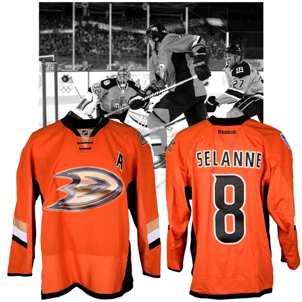Teemu Selannes 2014 NHL Stadium Series Anaheim Ducks Warm-Up Worn Alternate Captains Jersey with NHLPA LOA