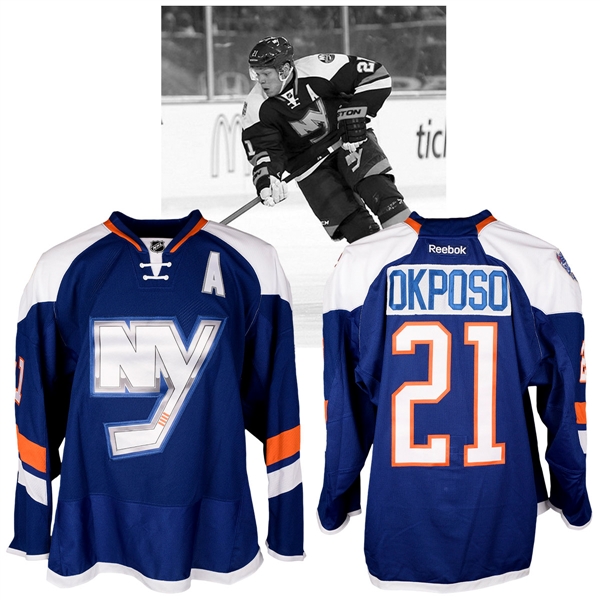 Kyle Okposos 2014 NHL Stadium Series New York Islanders Warm-Up Worn Alternate Captains Jersey with NHLPA LOA