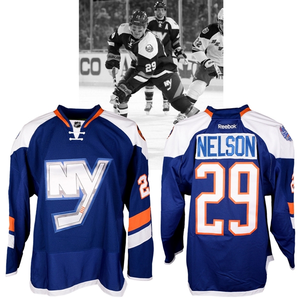 Brock Nelsons 2014 NHL Stadium Series New York Islanders Warm-Up Worn Jersey with NHLPA LOA