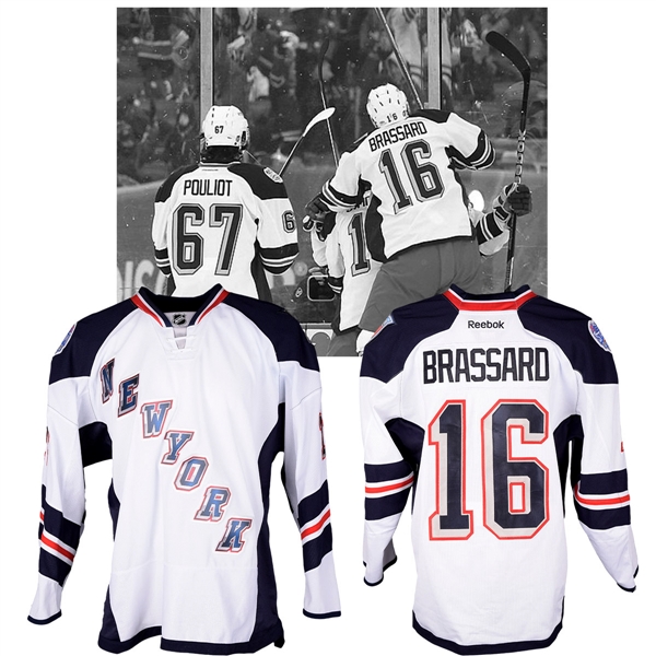 Derick Brassards 2014 NHL Stadium Series New York Rangers Warm-Up Worn Jersey with NHLPA LOA