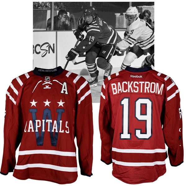 Nicklas Backstroms 2015 NHL Winter Classic Washington Capitals Warm-Up Worn Alternate Captains Jersey with NHLPA LOA