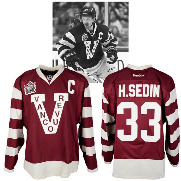 Henrik Sedins 2014 NHL Heritage Classic Vancouver Canucks Warm-Up Worn Captains Jersey with NHLPA LOA