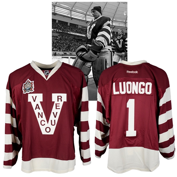Roberto Luongos 2014 NHL Heritage Classic Vancouver Canucks Warm-Up Worn Jersey with NHLPA LOA