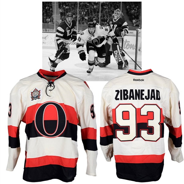 Mika Zibanejads 2014 NHL Heritage Classic Ottawa Senators Warm-Up Worn Jersey with NHLPA LOA